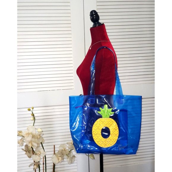 Betsey Johnson Handbags - Betsey Johnson Women's Blue PVC  Pineapple  Large Tote Beach Bag Purse 1442